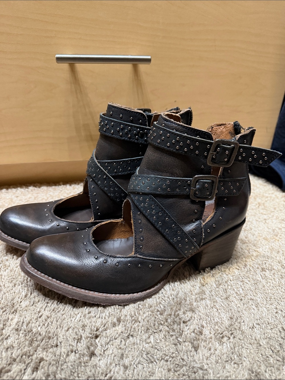 freebird Black Studded Cutout Ankle Boots